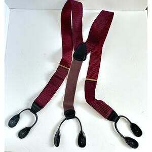 Men's Dapper Suspenders Maroon Black Leather Button Gold Clasp Unbranded